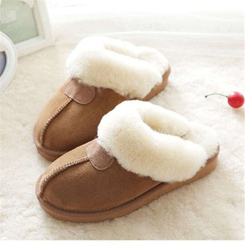 Zapatillas de piel de oveja Natural para mujer, pantuflas cálidas de interior, de lana suave, para el hogar, invierno, 2022