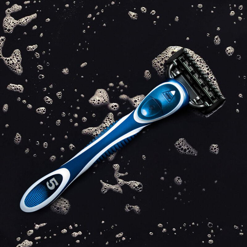 QShave-afeitadora Manual para hombre, máquina de afeitar con 3 cuchillas, 5 cuchillas, color azul
