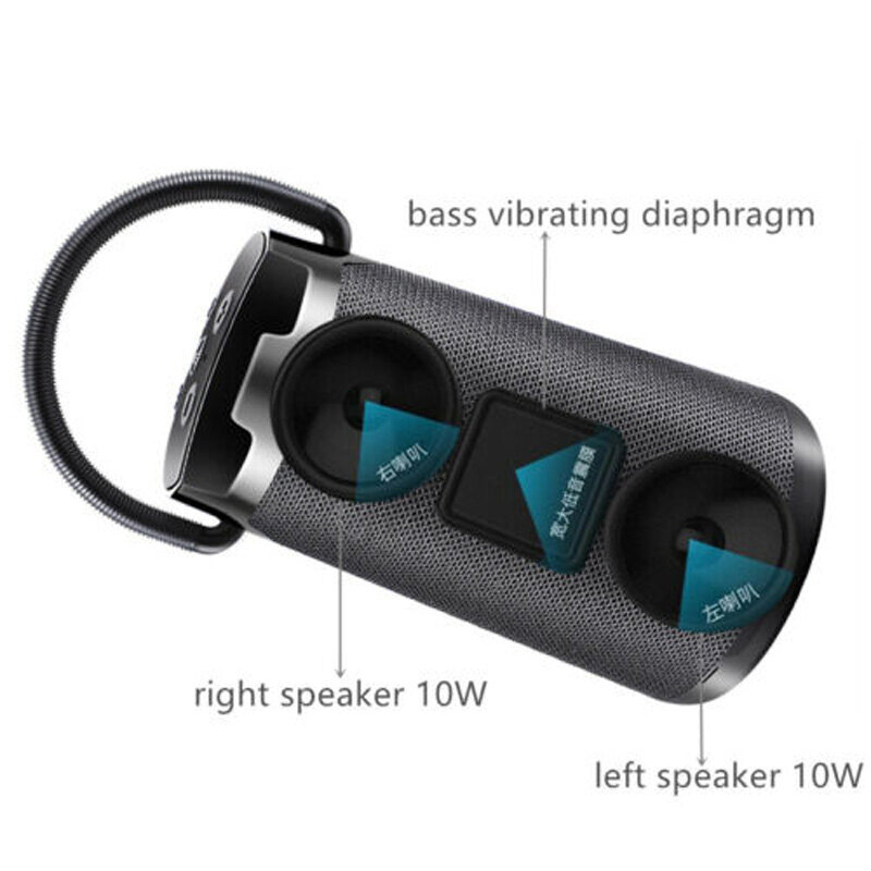 Waterproof Portable Speaker Outdoor High Power 20W Bluetooth Column Super Bass Stereo Subwoofer Sound Bar Music Center System TF