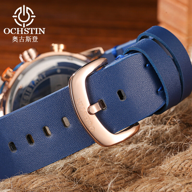 Relojes deportivos de marca de lujo a la moda para hombre 2018 reloj de pulsera de cuarzo a prueba de agua cronógrafo reloj azul de cuero para hombre Relogio Masculino