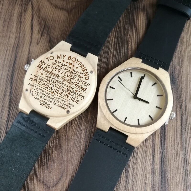 To My Boyfriend- Fashion Luxury Wood Watch Men Simple Casual Leather Clocks Mens Watches Couple Sports Quartz Wristwatch