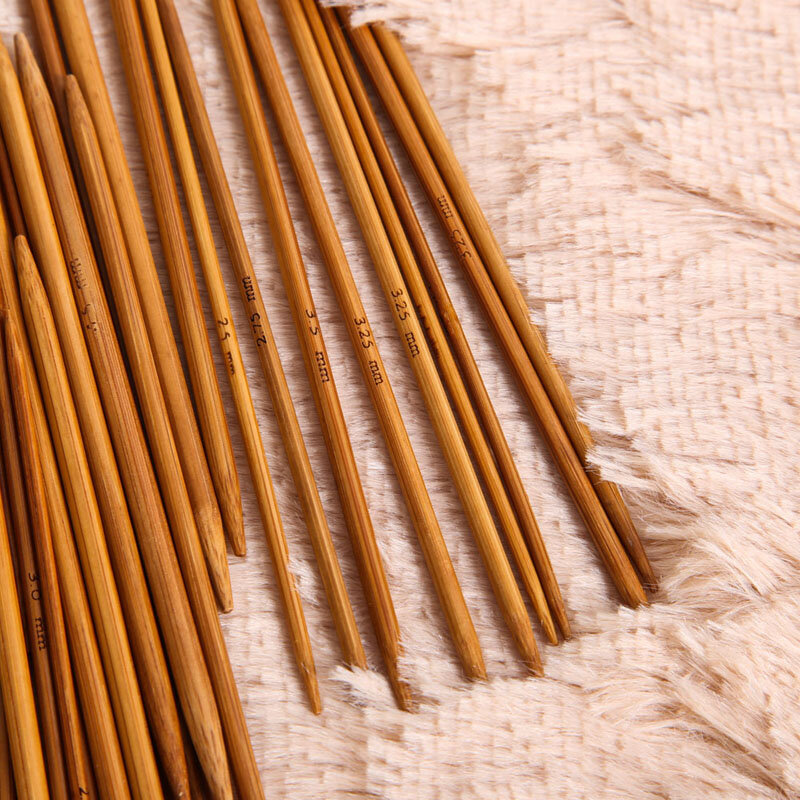Agulha de costura de bambu carbonizado, agulhas de tricô com pontas duplas, 55 com 11 tamanhos, 13cm, ferramenta de costura