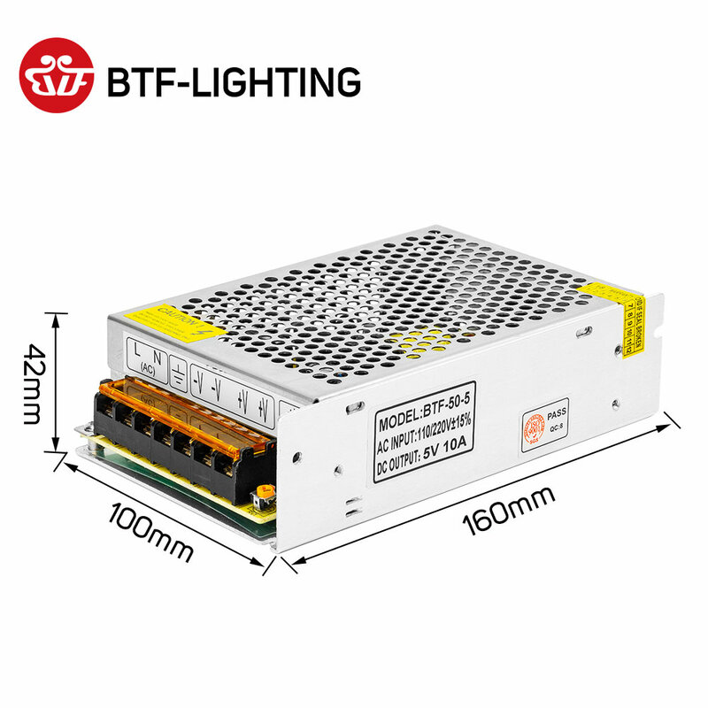 Interruptor LED y fuente de alimentación, adaptador para transformadores WS2812B WS2801 SK6812 SK9822 DC5V 2A 3A 4A 5A 8A 10A 12A 20A 30A 40A 60A