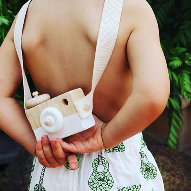 Mini Wooden Camera Cute Cartoon Baby Toy Kid Creative Neck Camera Photography Prop Decoration Educational Children Playing House