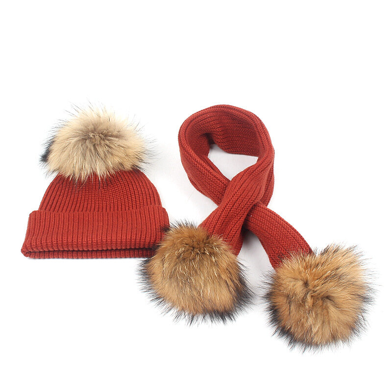 เด็กฤดูหนาวที่อบอุ่นถักหมวกหมวกผ้าพันคอหนาขนสัตว์สำหรับ6M- 6ปีเด็กขนpompomsหมวกผ้าพันคอชุด