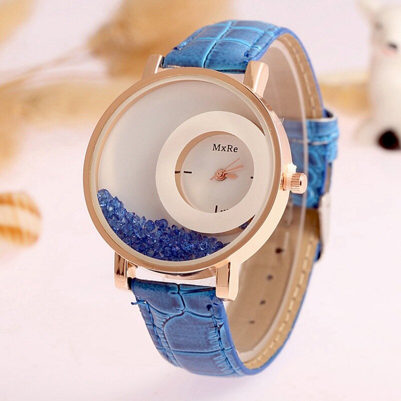 Relógio de pulso com pulseira de couro feminino, relógio de quartzo com pulseira de couro e cristal de marca luxuosa para mulheres, 2021