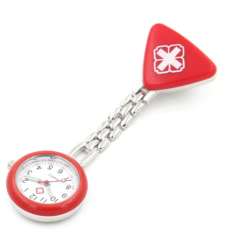 Protable pielęgniarka zegarki z klipsem czerwony krzyż broszka wisiorek wisząca kieszeń lekarz pielęgniarki medyczny zegarek kwarcowy sklep NYZ