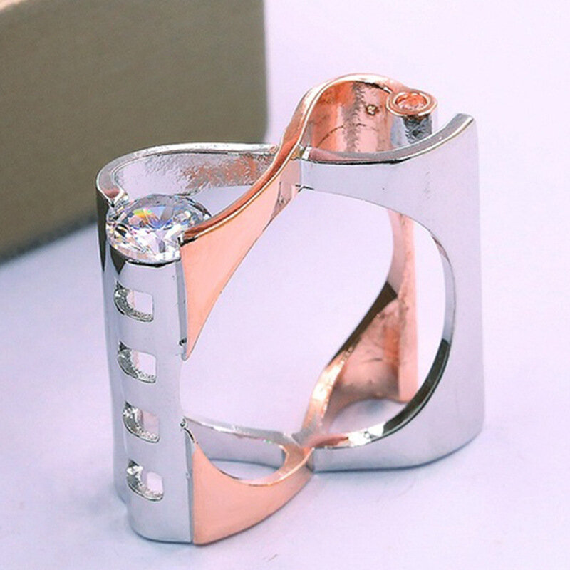 Anel de dedo grande feminino com estilo exclusivo, luxuoso, cor prata, ouro rosa, anel de noivado, vintage, anéis de casamento para mulheres, bijuterias