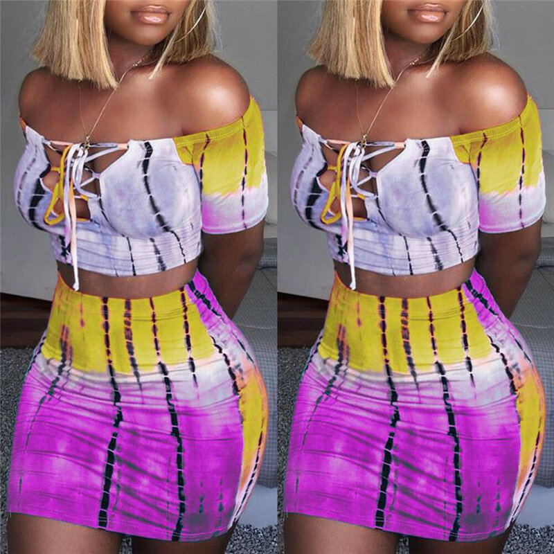 2019 Sexy Women 2 Piece Set Off Crop Top e gonna Bodycon outfit Summer Slim Party Club Clothing