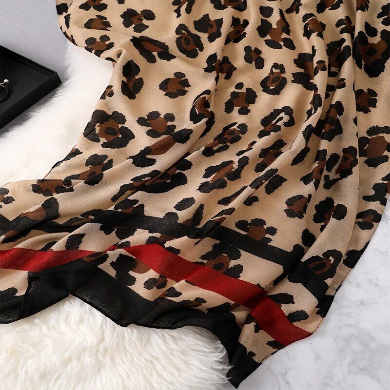 Bufanda de lino y algodón con estampado de leopardo para mujer, chal largo y cálido, Hijab, 90x2019 cm, para invierno y primavera, novedad de 180