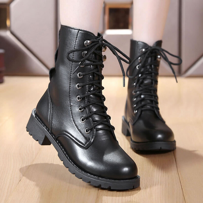 2021 New Buckle Winter Motorcycle Boots Women British Style Ankle Boots Gothic Punk Low Heel ankle Boot Women Shoe Plus Size 43