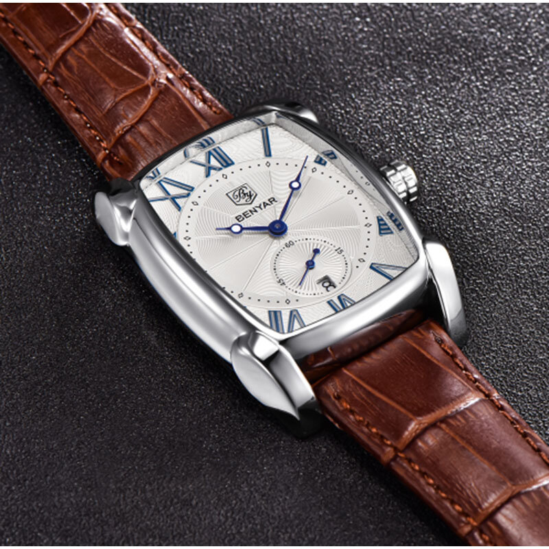 Benyar 2017 marca de luxo relógio de quartzo masculino militar relógio esporte marca de couro masculino à prova dwaterproof água relógio data & hora