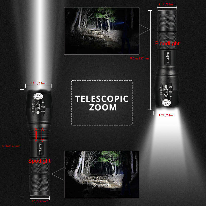 15000лм яркий светодиодный фонарик T6 V6 L2 перезаряжаемый тактический фонарь, водонепроницаемый фонарь для самозащиты для кемпинга, рыбалки, ис...