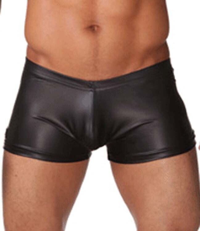 Dos homens boxers cueca gay preto imitação de couro de couro suave Homens show de imitação de couro Sexy confortável underwears