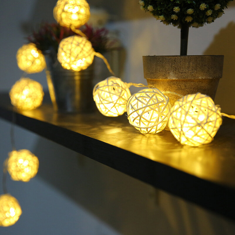 2m 20 bolas de rattan luzes led string fada férias luzes de natal ao ar livre guirlande lumineuse exterieur luces decorativas