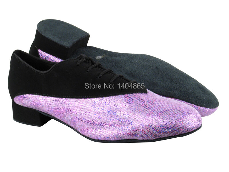 Keewoodance 2015 새로운 패션 핫 품질 블랙 nubuck 및 퍼플 핑크 스파클 볼룸 라틴 남성 댄스 신발 무료 배송