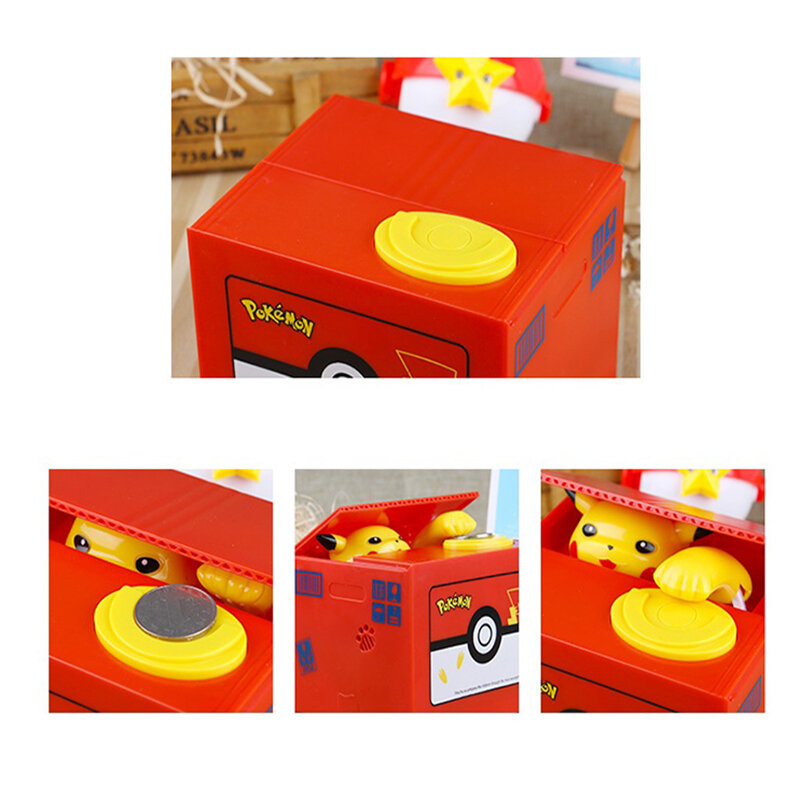 새로운 포켓몬 pikachue 전자 플라스틱 돈 상자 훔치는 동전 돼지 저금통 돈 안전 상자 생일 책상 장식