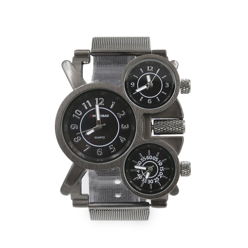 Creatieve Heren Horloges Topmerk Luxe Zwart Steel Mesh Band drie Keer Militaire Horloge Mannen Unieke Quartz Polshorloge Man uur