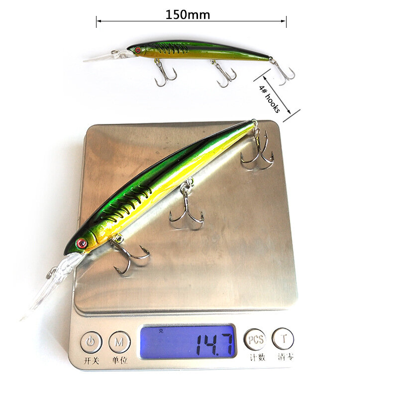1Pcs / ABS Plastic Simulated Fishing Bait 15CM / 15g Three Hook Strong Freshwater Seawater Universal Fishing Gear
