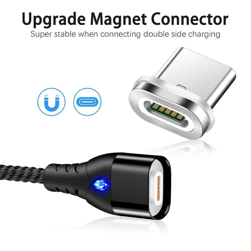 Marjay – câble magnétique 3A USB type-c pour recharge rapide 3.0, cordon de chargeur aimanté pour téléphone Samsung S8/S9/Nokia 8/Xiaomi Mi8/Mi9
