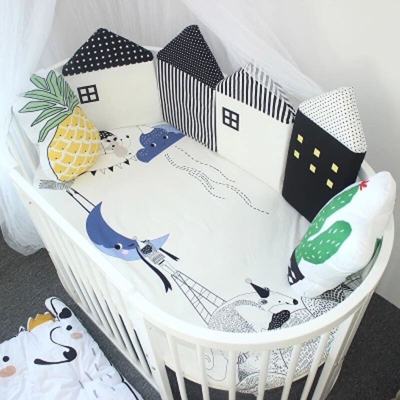 4 stks/partij Baby Bed Bumper Babybed Hek Combinatie Huis Comfortabele Beschermen Pasgeboren Cot Rond Kussens Bumpers In De Wieg