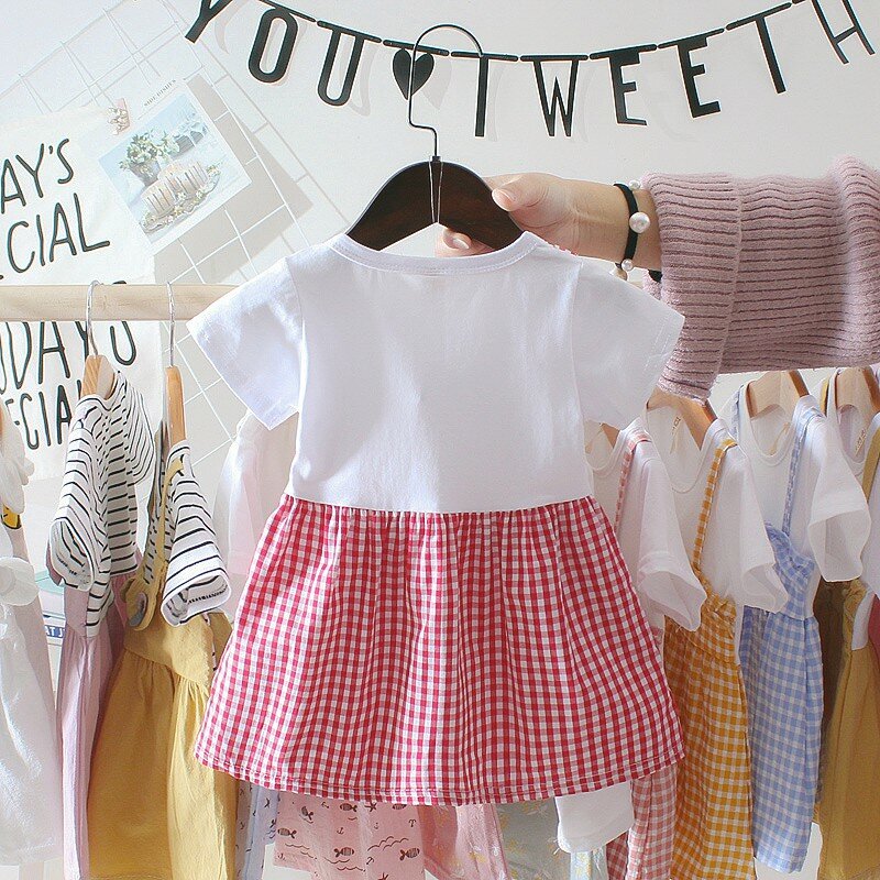 Summer Baby Girl Clothing 0-3Y Casual Toddler Newborn Baby Girls Dress Plaid Fake Two Piece Party Birthday Dress For Girls