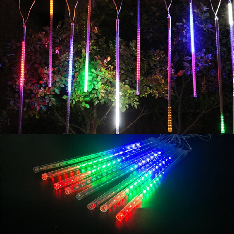 Tubos de lluvia LED para ducha de meteoros, tira de luces LED de 30cm, 8 tubos de Navidad, impermeable, para decoración de hogar, jardín, fiesta, boda, enchufe europeo/estadounidense