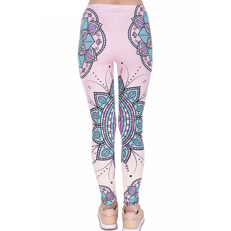 2019 Leggings de mujer con estampado de Mandala azul y rosa para ejercicio transpirable secado rápido de la transpiración Leggins Pantalón elástico alto