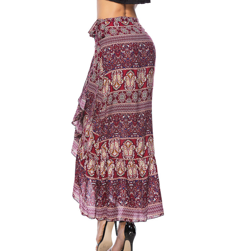 Летняя новая элегантная повседневная богемная Праздничная Женская юбка на шнуровке с принтом, необычная юбка