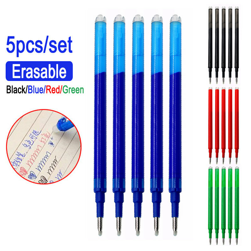 Bolígrafo borrable de 0,7mm y 0,5mm, recambio de bolígrafo deslizante, mango lavable, varillas de papelería de 8 colores, tinta azul y negra, bolígrafos de Gel borrables retráctiles
