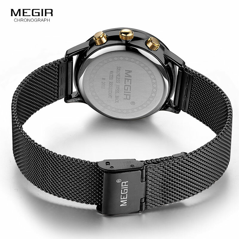 MEGIR 女性ステンレス鋼メッシュ Bracelete クォーツ時計クロノグラフ 24 時間日付表示アナログの腕時計 2011L