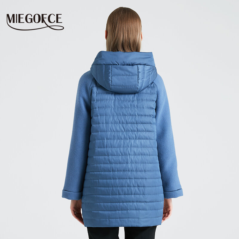 MIEGOFCE 2021 Koleksi Baru Jaket Musim Semi Wanita Mantel Bergaya dengan Saku Tambal Bertudung Perlindungan Ganda dari Jaket Angin