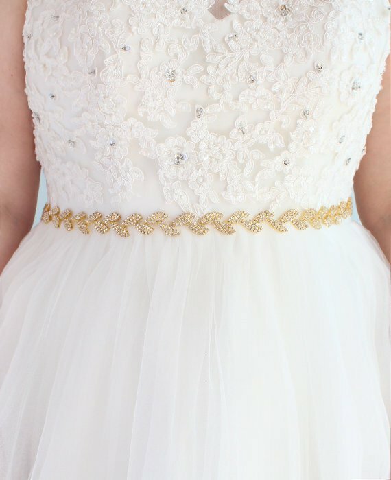 MissRDress-Cinturón de boda fino con diamantes de imitación, faja nupcial de cristal dorado para accesorios de boda, JK946