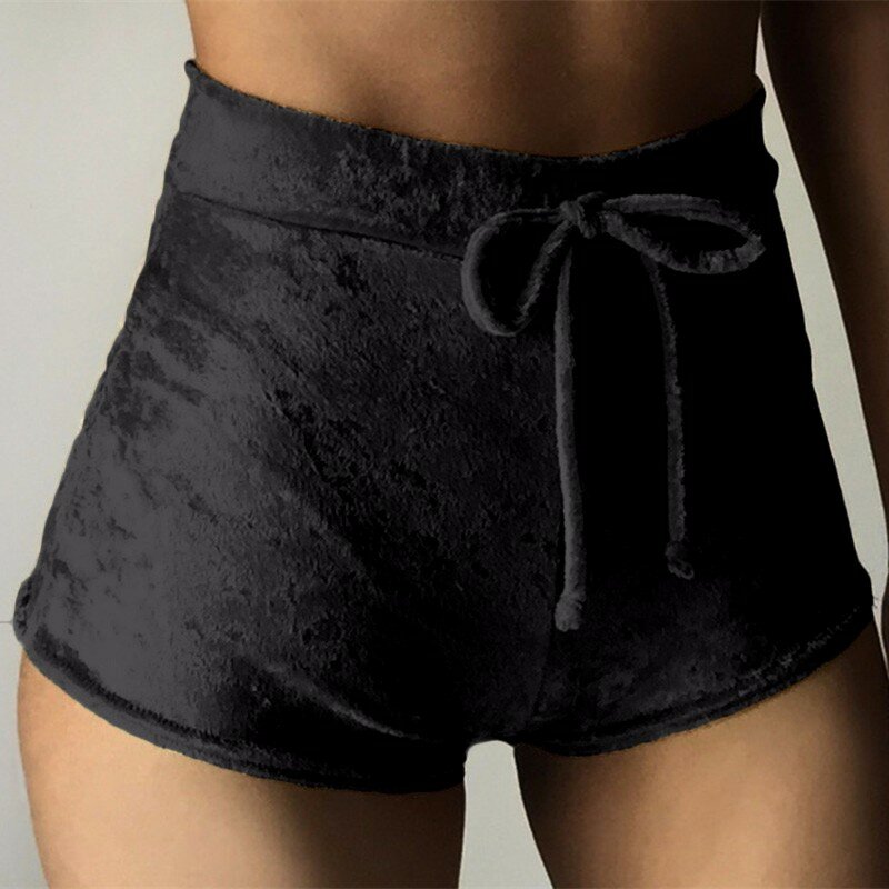 Pantalones cortos de terciopelo con cordón para mujer, de cintura alta S-XL, informales, sexys, ajustados, para invierno, 2021