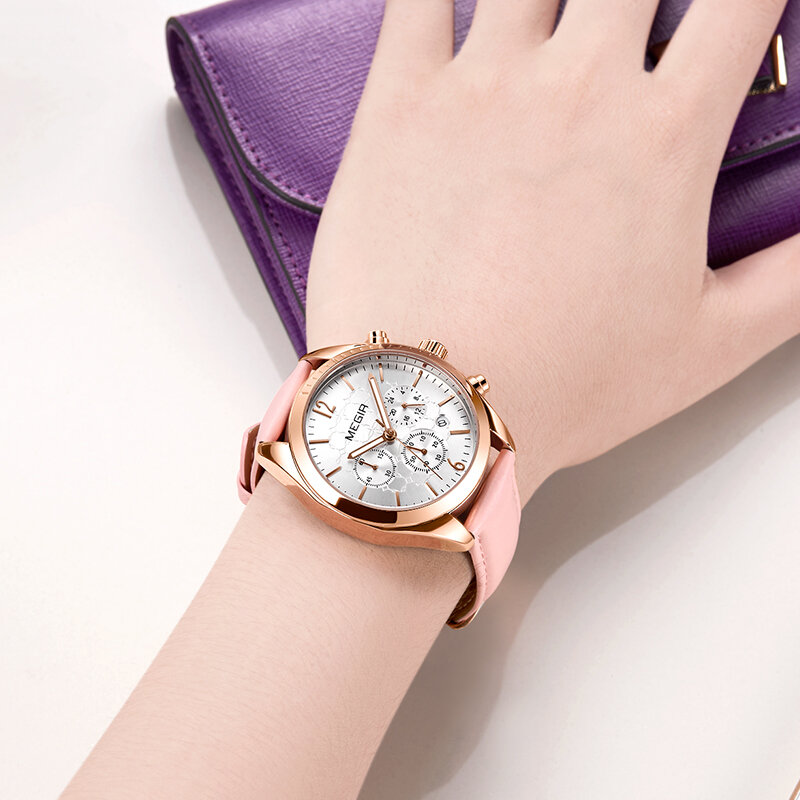 Megir relógio de pulso feminino luxuoso, de marca, vestimenta, moderno, ouro rosa, de quartzo