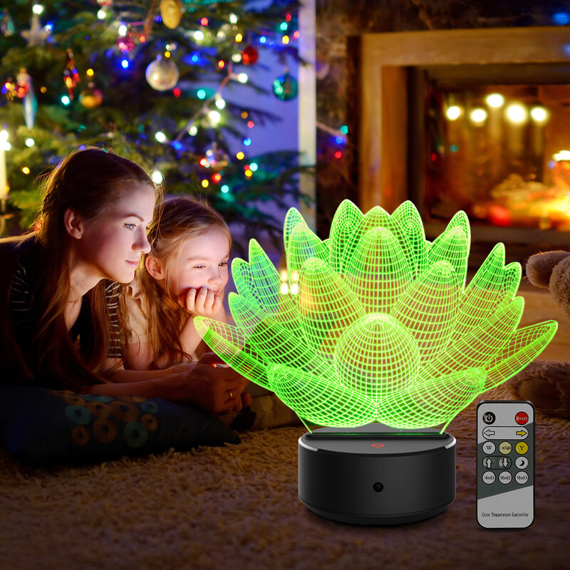 Luz de noche 3D acrílica, lámpara LED táctil de loto de 7 colores, Luminarias de mesita de noche, decoración, regalos de vacaciones para niños