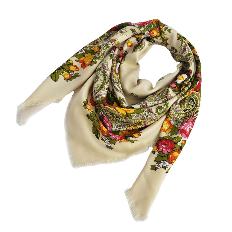 Pañuelo cuadrado con estampado de Rusia para mujer, bufanda de flores, chal, manta, 90x90cm, nuevo diseño