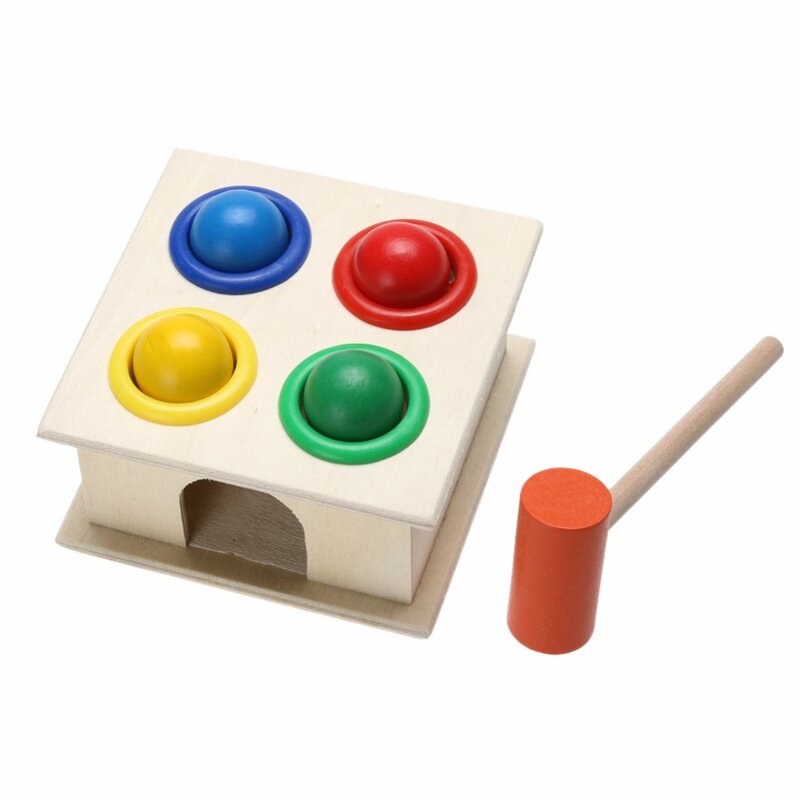 Caja de martillo de bola de madera para niños, juguetes educativos de aprendizaje temprano, martilleo colorido, juguetes cognitivos a juego, regalos