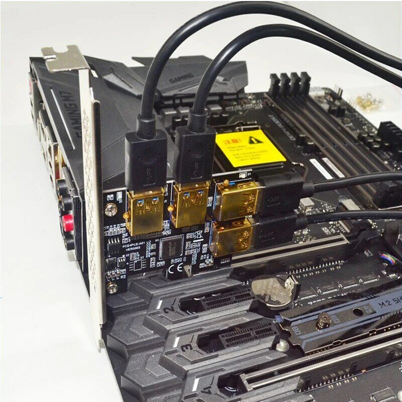 4 Port USB3.0 Riser Card Gold PCI-E 1 to 4 PCI Express 16X Slot External Adapter PCIe Port Multiplier Card for BTC Mining