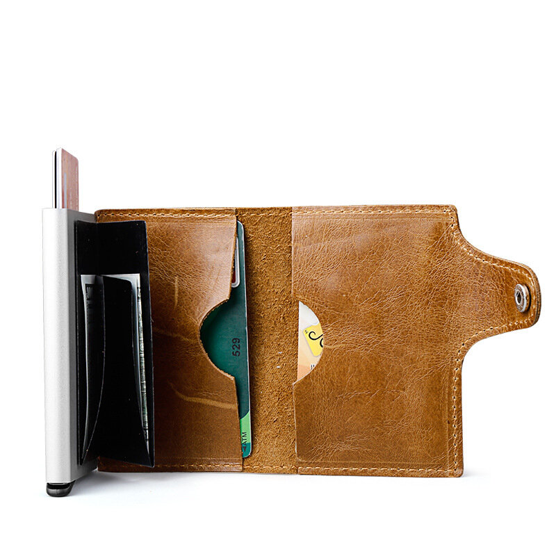 Maideduod-porta-cartão masculino, em couro legítimo, rfid, alumínio, com bloqueio rfid, alta qualidade