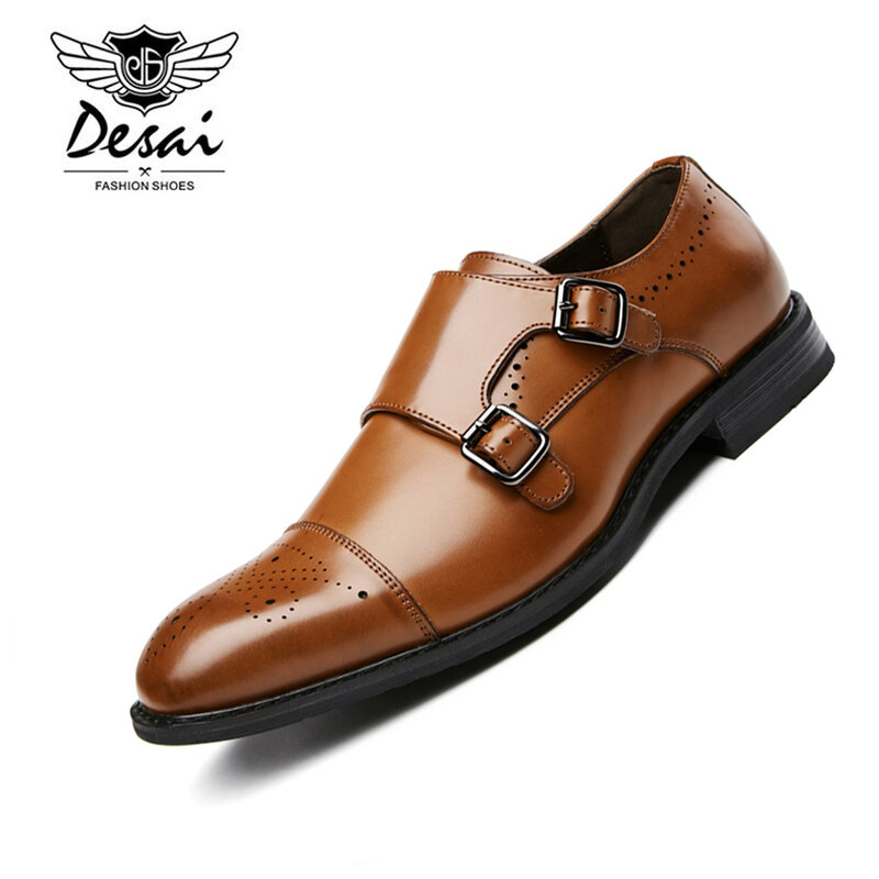 DESAI-chaussures d'affaires en cuir véritable pour hommes, chaussures de moine de Style britannique, Double boucle, Oxfords, nouvelle collection 2019