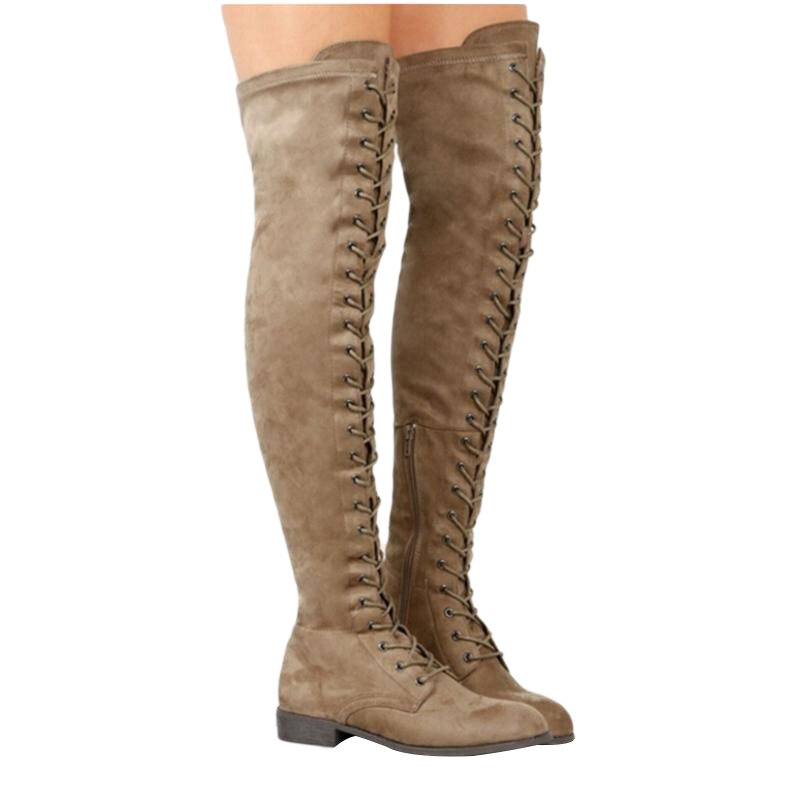 Sexy Lace Up Over Knee Boots Women rome style Boots Women Flats Shoes Woman suede long Boots Botas Winter Thigh High Boots 35-43