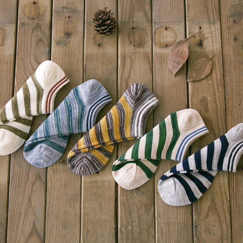 5 pairs/lot Men Sock Thin Socks Short Deodorize Socks Cotton Men Casual stripe white Couple Ankle Invisible Short Sock