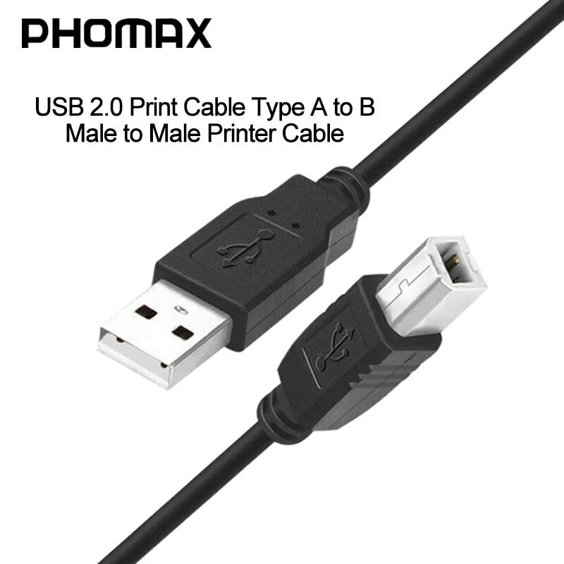 PHOMAX Kabel Cetak USB 2.0 USB Tipe A Ke B Kabel Printer Jantan Ke Jantan untuk Printer Label Canon Epson HP ZJiang Printer USB DAC