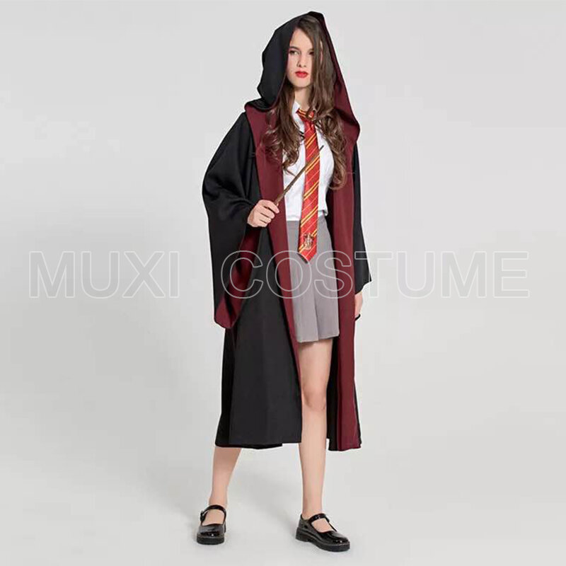 Ensemble complet de Cosplay Hermione Granger, Robe cape, jupe pull, écharpe, cravate, baguette, collier Harris Costume