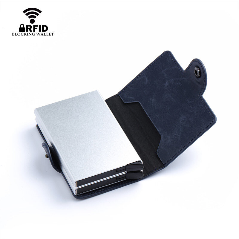 ZOVYVOL ธุรกิจ Slim กระเป๋าสตางค์อัตโนมัติ Popup ID บัตรเครดิตเหรียญ RFIDBlocking PU หนังอลูมิเนียมคู่ชั้นผู้ถือ