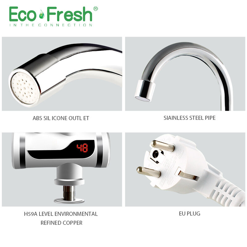 صنبور كهربائي من Ecofresh سخان مياه فوري صنبور سخان يعمل بالتدفئة الباردة بدون خزان سخان مياه فوري