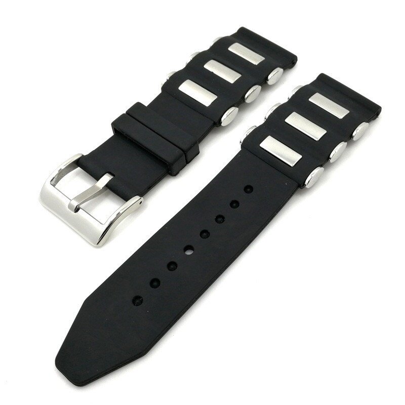 Bracelet de montre en Silicone en métal noir, accessoire de Sport, remplacement de poignet, 20mm, 22mm, 24mm, 26mm