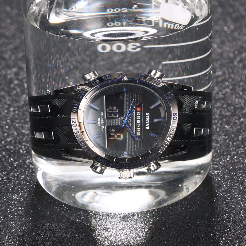 브랜드 STRYVE 남자 럭셔리 석영 LED 디지털 시계, 육군 군사 스포츠 손목 시계