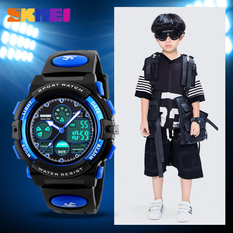 SKMEI-relojes deportivos digitales LED para niños y niñas, pulsera impermeable con pantalla Dual, alarma, 50M, 1163